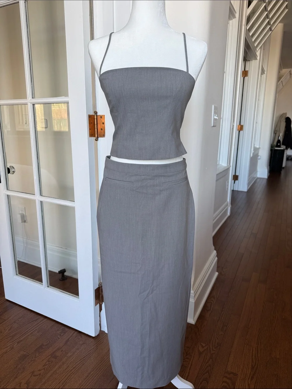 Women's High-Waist Long Pencil Skirt Set in Gray - Picture 1 of 7